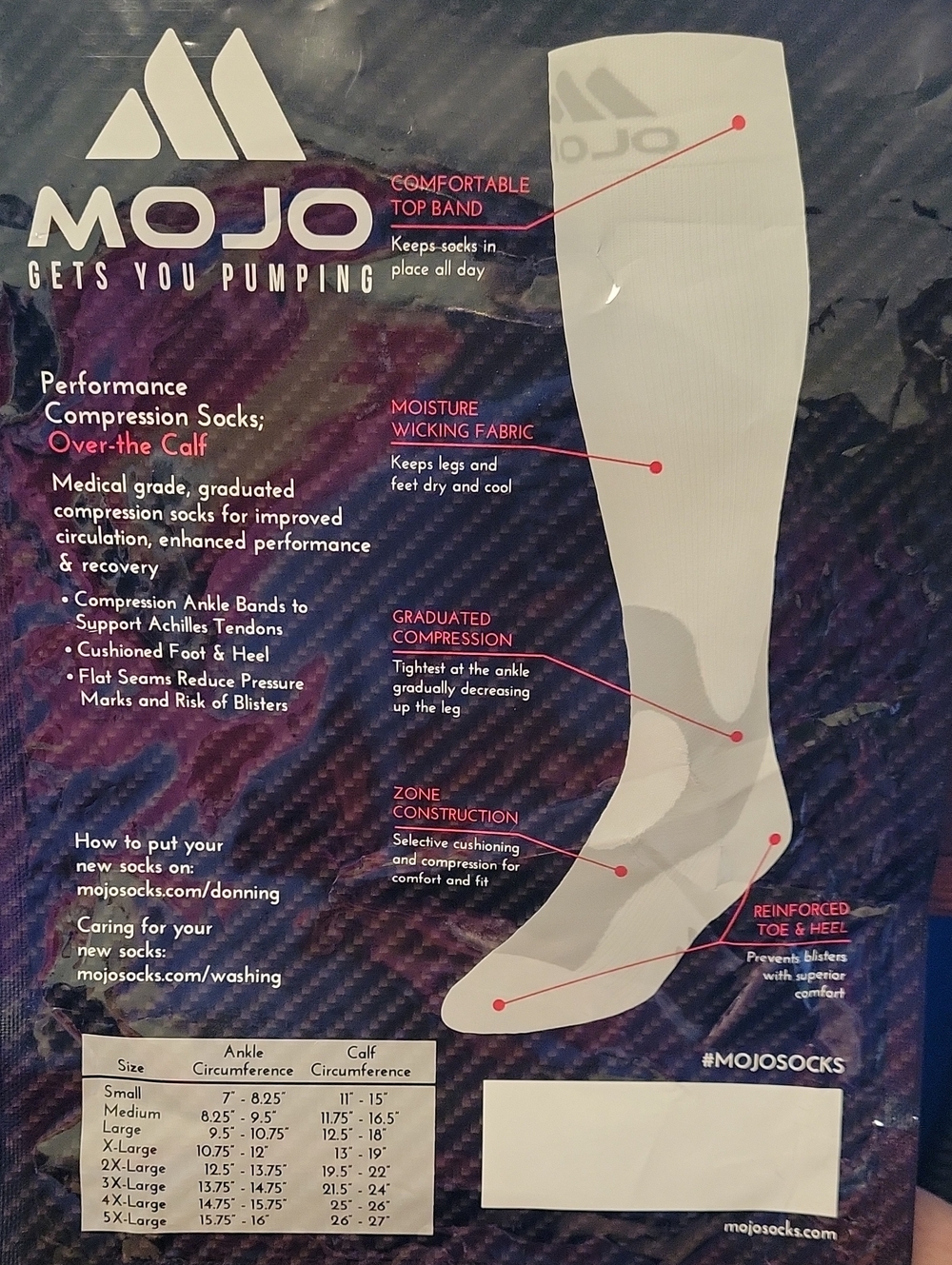 Mojo Performance Compression Socks. Over-the-Calf - Black. 20-30mmHg - 3XL